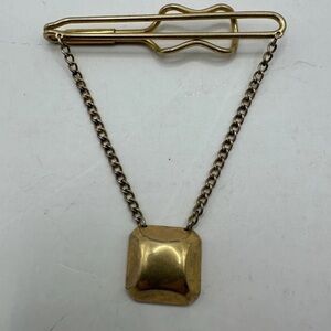 Vintage Hadley Gold Tone Tie Bar With Chain and Square Pendant